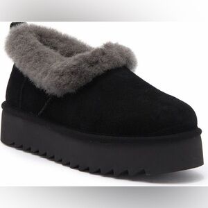 UGG Nita Genuine Shearling Slipper Women's Black Platform Shoes Size 6